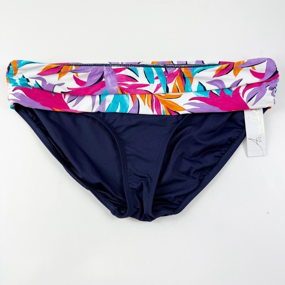 Anne Cole Bikini Bottom Womens XL Extra Large Navy Multi Leaf Swimwear